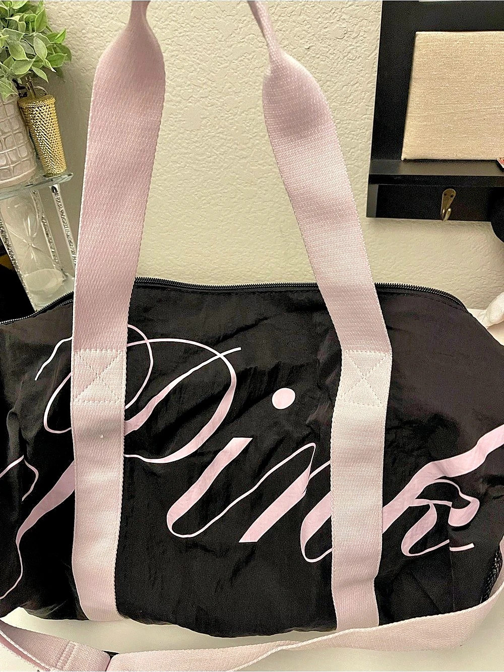 PINK Victoria's Secret PINK Logo Travel Duffel Bag Black & Pink